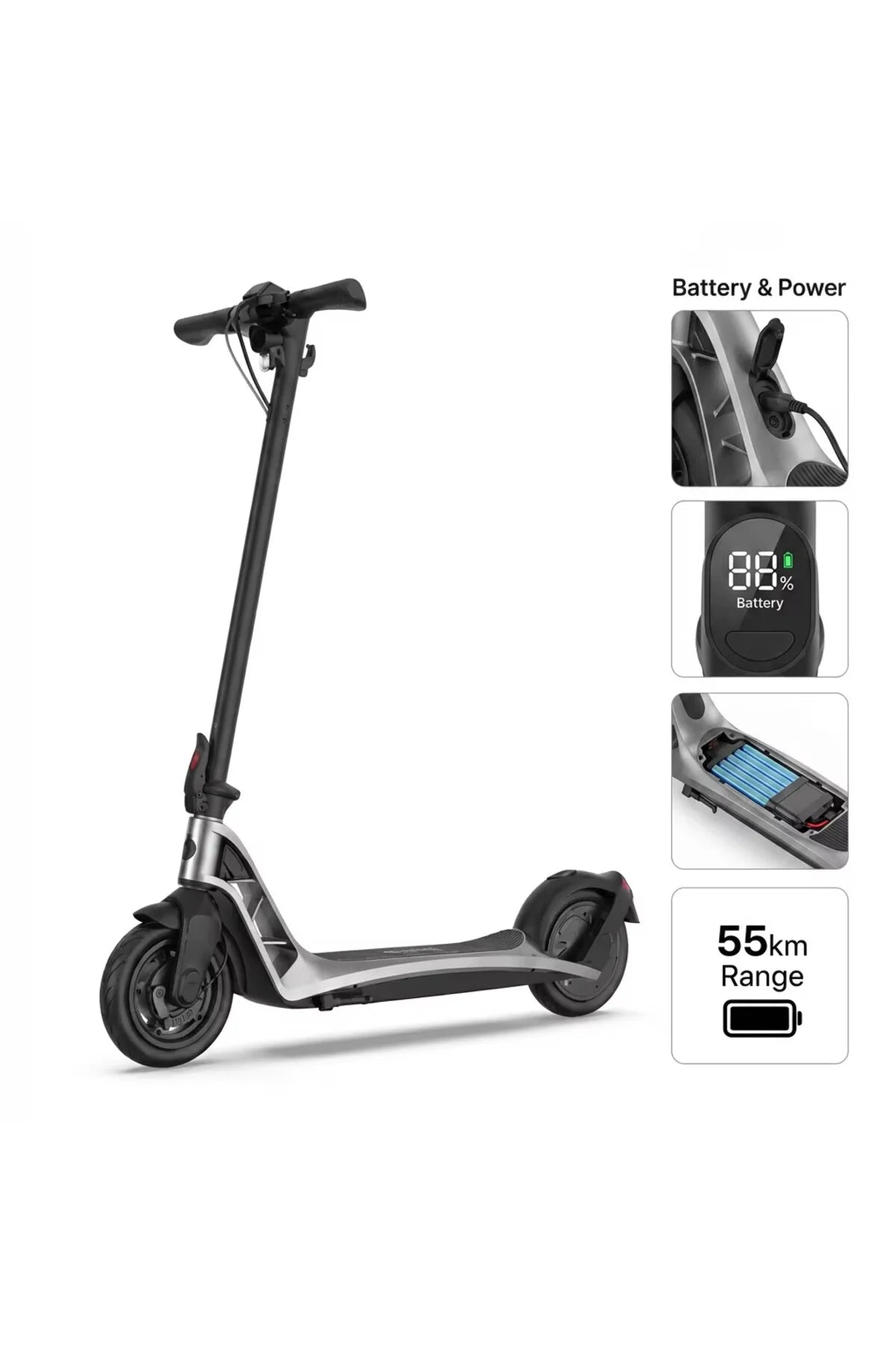 H10,Foldable Electric Scooter For Adult,300W,9 Inch tyre,55km,25KM/H Speed,100KG Load,Silver.