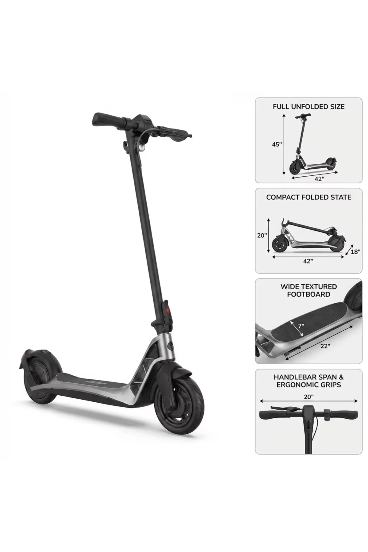 H10,Foldable Electric Scooter For Adult,300W,9 Inch tyre,55km,25KM/H Speed,100KG Load,Silver.