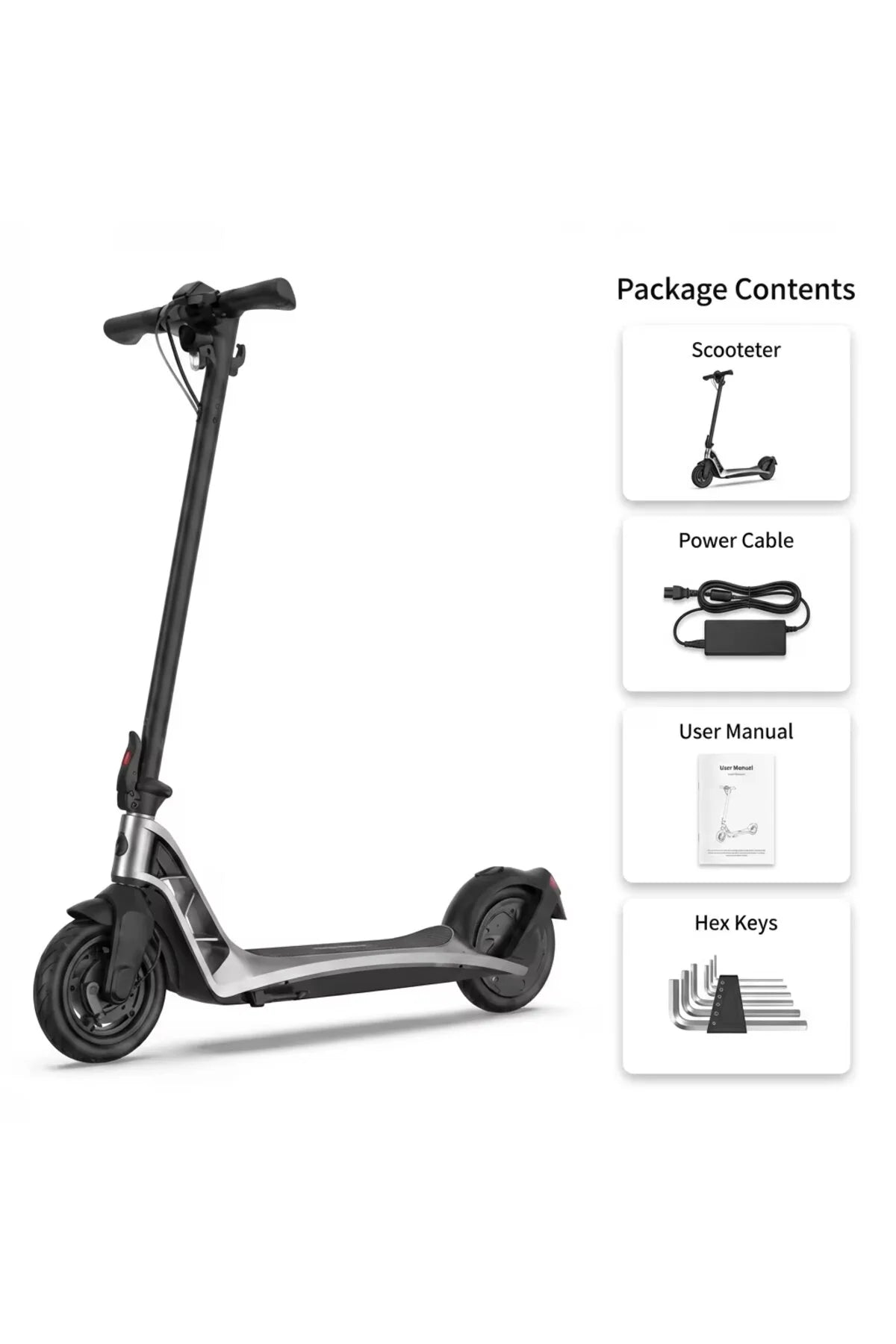 H10,Foldable Electric Scooter For Adult,300W,9 Inch tyre,55km,25KM/H Speed,100KG Load,Silver.