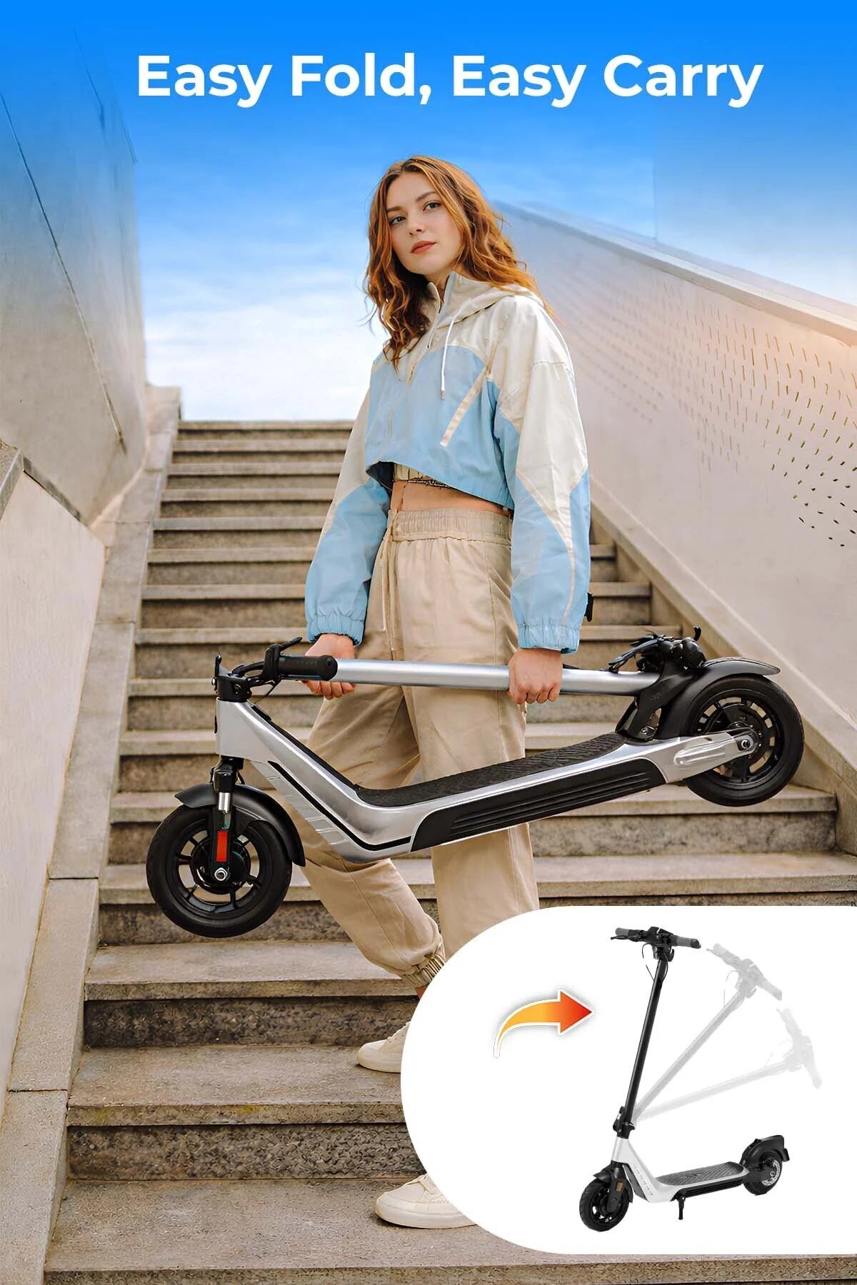 H20,Foldable Electric Scooter For Adult,500W,10 Inch tyre,62km,25KM/H Speed,120KG Load,Silver.