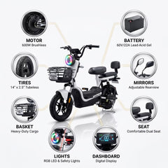 Loadmax Electric Bike– 600W Motor, 100km Battery, 14 Inch tyre, Mirrors, Basket, 150 KG Load Carry